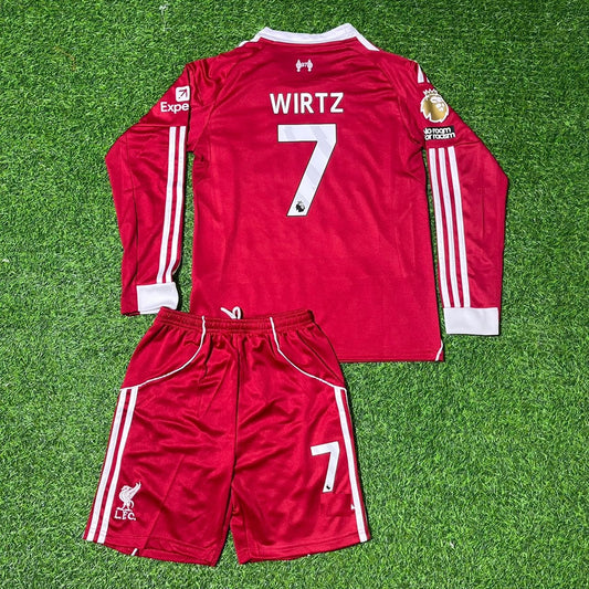 Florian Wirtz Liverpool 2025 New Season Kids Long Sleeve Football Jersey Kit