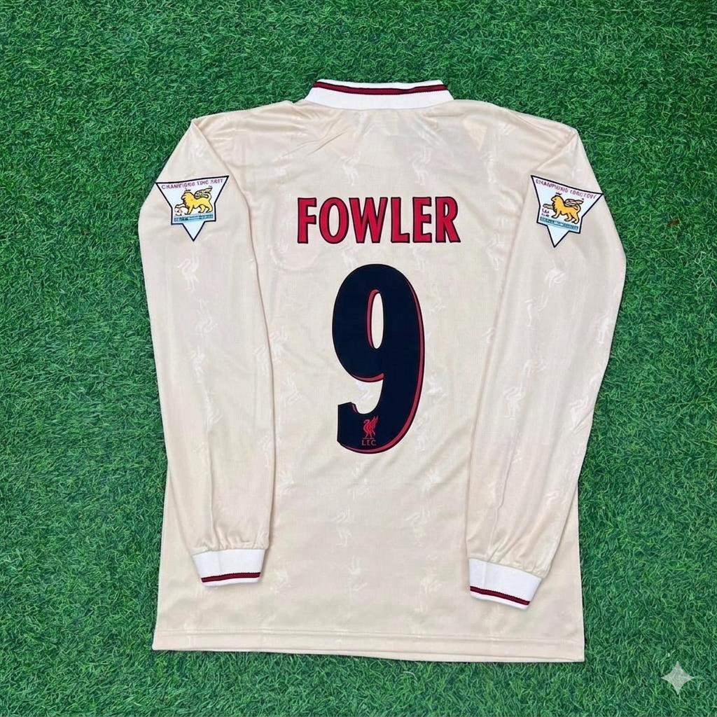 Robbie Fowler Liverpool 1996 1997 Retro Away White Long Sleeve Jersey