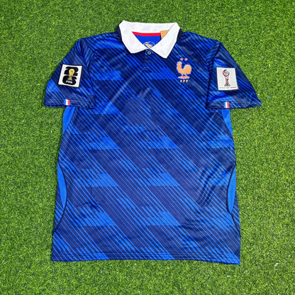 Maillot de football bleu domicile de la France Coupe du Monde 2026 Rayan Cherki 24