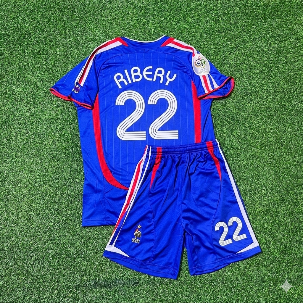 Franck Ribéry #22 France 2006 World Cup Kids Blue Retro Football Jersey Kit