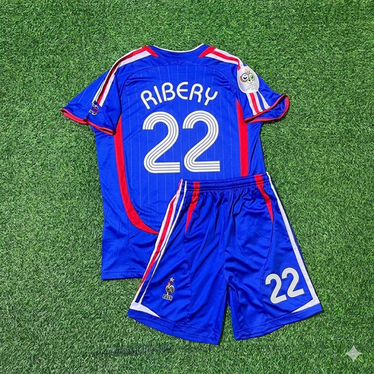 Franck Ribéry #22 France 2006 World Cup Kids Blue Retro Football Jersey Kit
