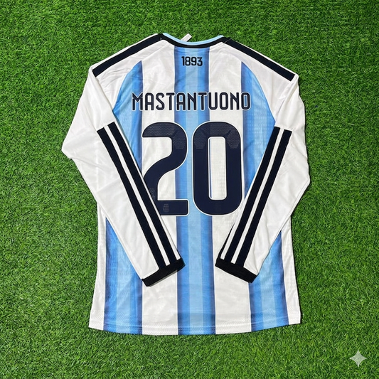 Franco Mastantuono #20 Argentina 2026 World Cup Long Sleeve Football Jersey Kit