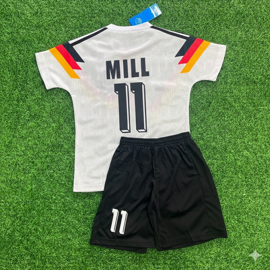 Frank Mill 11- Germany Deutschland Retro Kids 1990 World Cup Jersey - Deutschland Retro Kinder Trikot WM 1990 Soccer Shirt