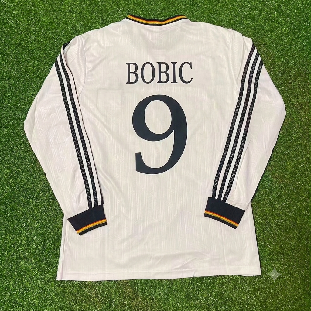 Fredi Bobic #9 Germany EURO 1996 Final Home Long Sleeve Retro Football Jersey Kit