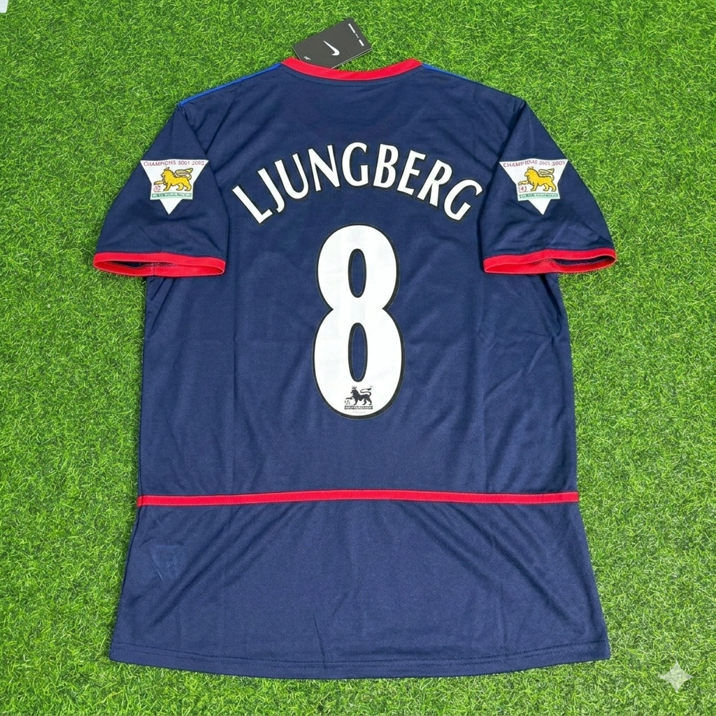 Fredrik Ljungberg 8- Arsenal 2002-2004 Black Blue o2 Retro Kit Jersey Trikot Maglia Camiseta Soccer Shirt