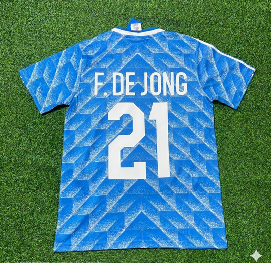 Frenkie De Jong Netherlands Blue Retro Football Jersey Kit