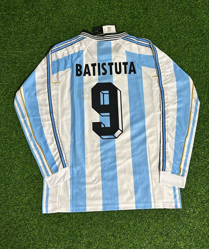 Gabriel Batistuta Argentina 1998 World Cup White Long Sleeve Retro Football Jersey Kit