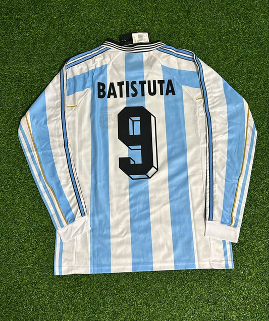 Gabriel Batistuta Argentina 1998 World Cup White Long Sleeve Retro Football Jersey Kit