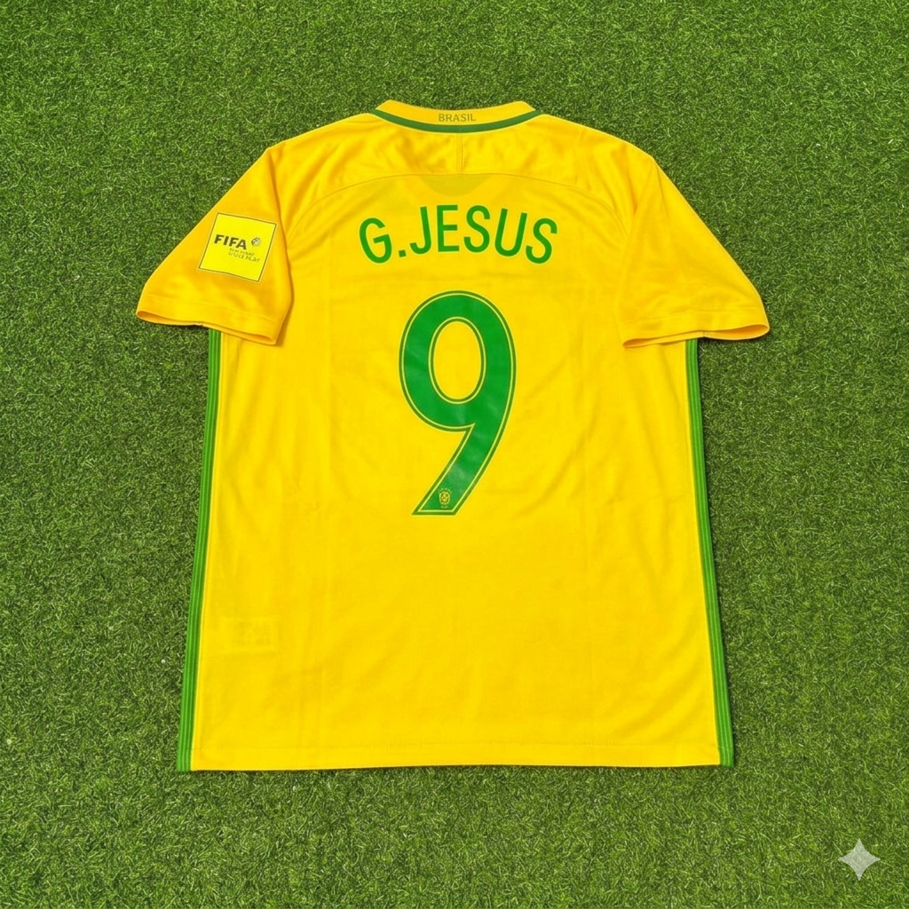Gabriel Jesus #9 Brazil 2018 World Cup Home Football Jersey
