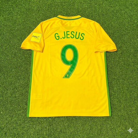 Gabriel Jesus #9 Brazil 2018 World Cup Home Football Jersey