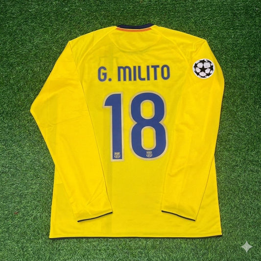 Gabriel Milito FC Barcelona 08/09 Season Yellow Away Retro Jersey Trikot Soccer Shirt