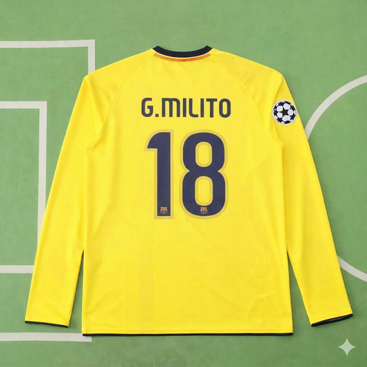 Gabriel Milito FC Barcelona 08/09 Season Yellow Away Retro Jersey Trikot Soccer Shirt
