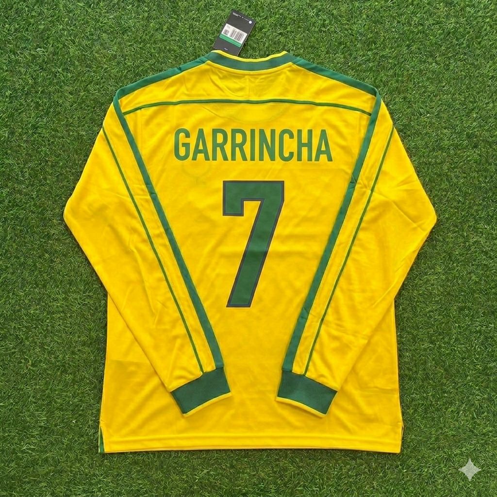 Garrincha #7- Brazil Long Sleeve Retro Football Kit Jersey Trikot Maillot Shirt