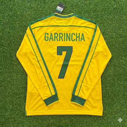 Garrincha #7- Brazil Long Sleeve Retro Football Kit Jersey Trikot Maillot Shirt