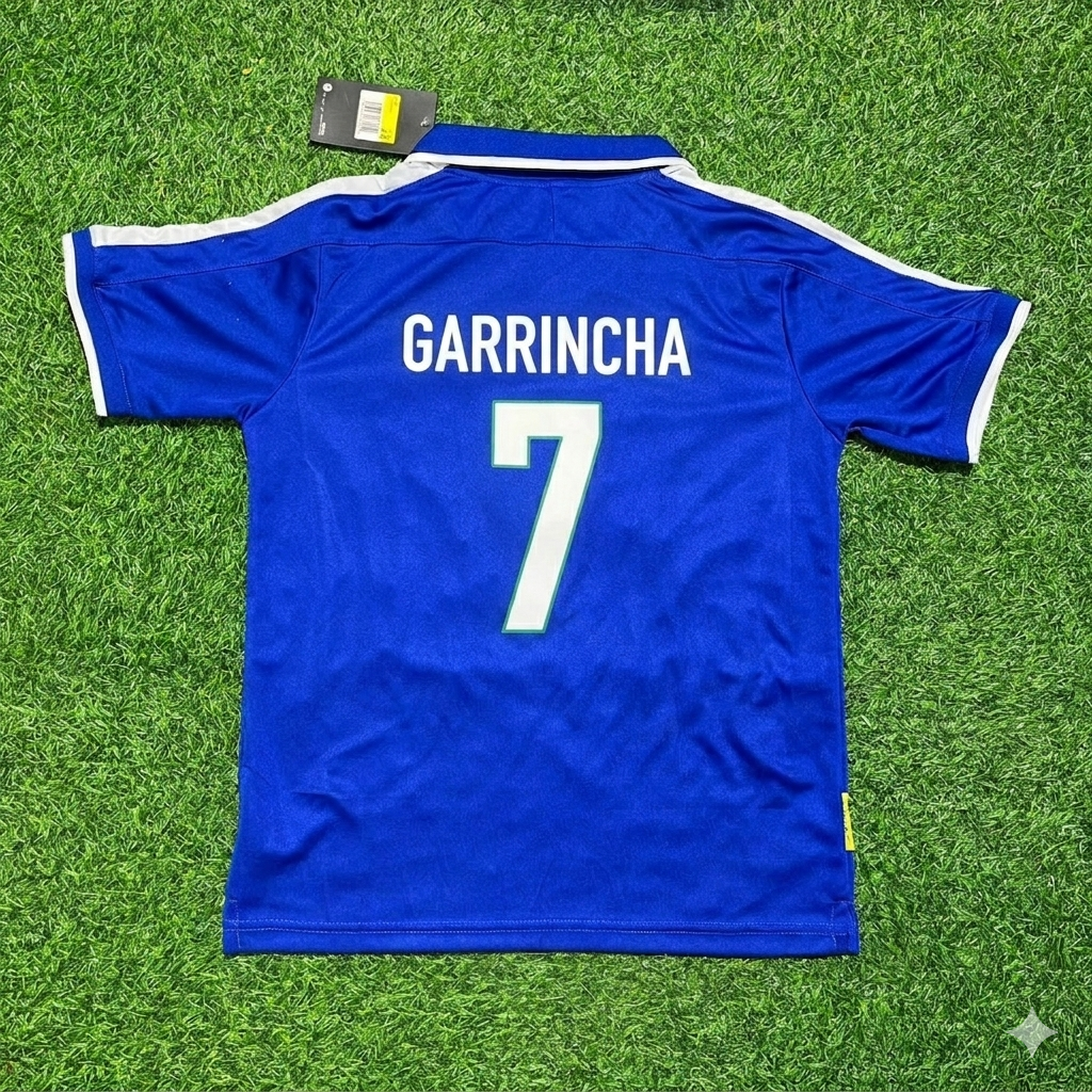 Garrincha Brazil Blue Retro Football Jersey