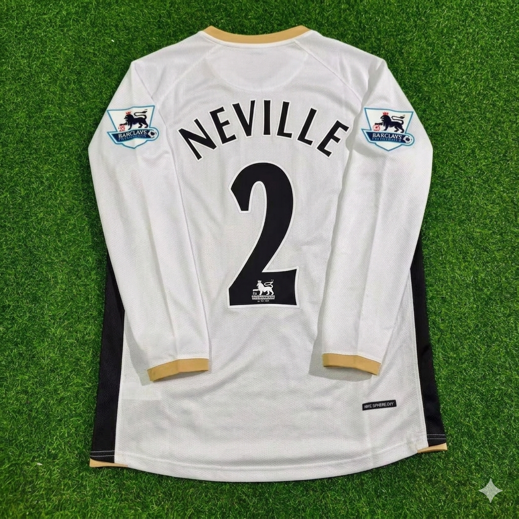 Gary Neville #2 Manchester United 2006-2007 White Retro Long Sleeve Football Jersey