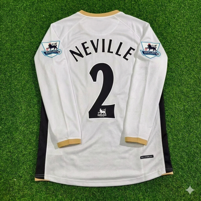 Gary Neville #2 Manchester United 2006-2007 White Retro Long Sleeve Football Jersey