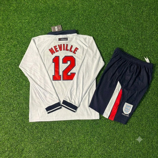 Gary Neville England 1998 World Cup Kids Long Sleeve Retro Football Jersey