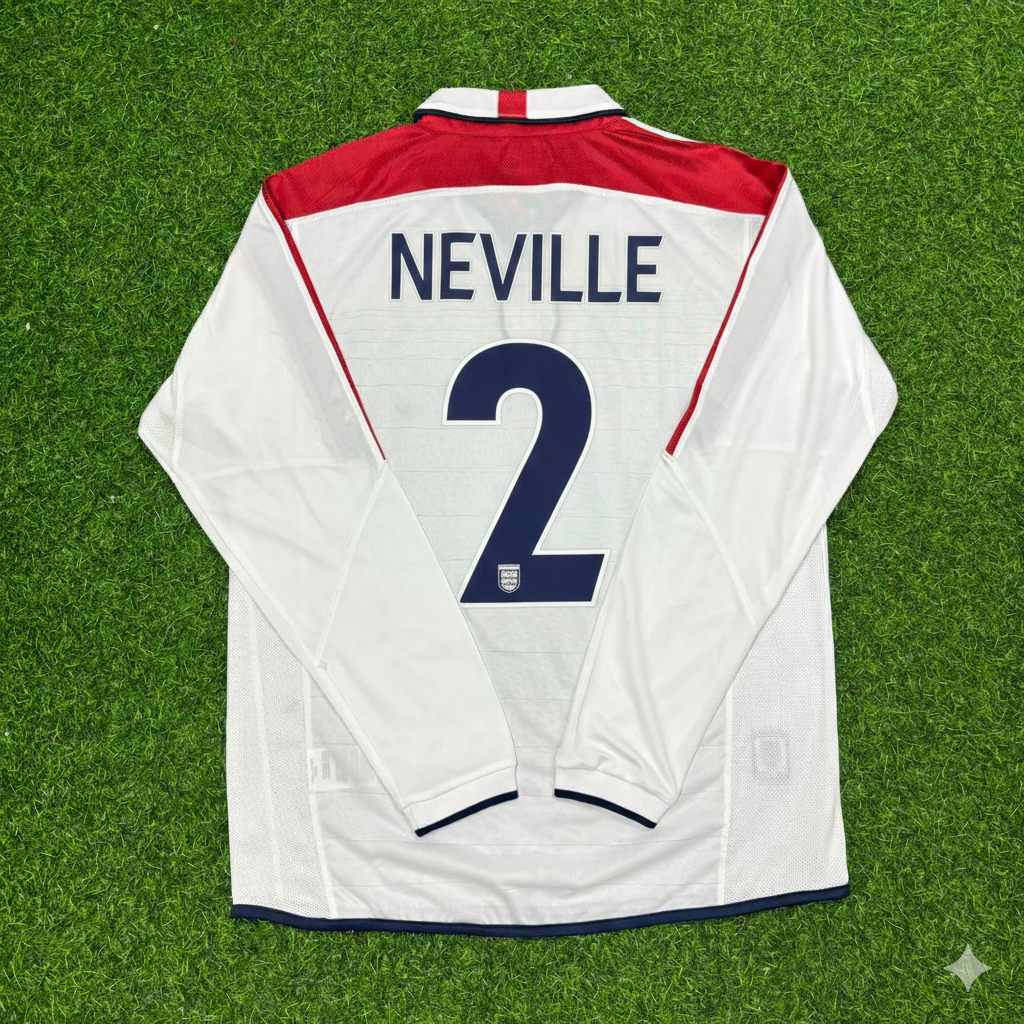 Gary Neville England EURO 2004 Long Sleeve Home Retro Football Jersey