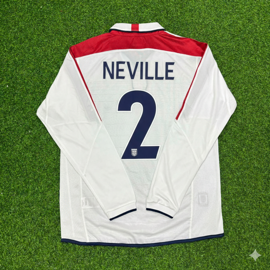 Gary Neville England EURO 2004 Long Sleeve Home Retro Football Jersey