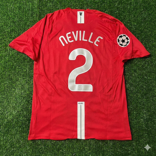 Gary Neville Manchester United Champions League Final Moscow 2008 Retro Red Football Shirt