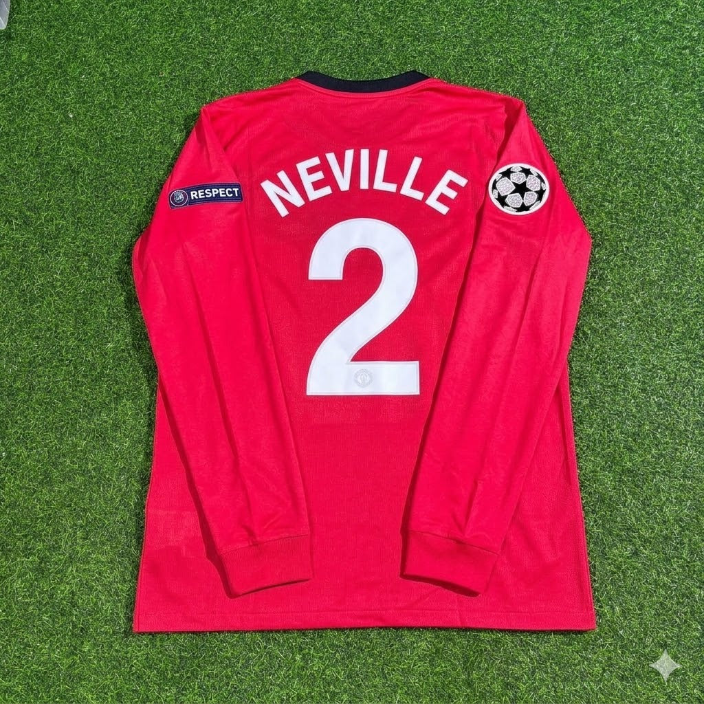 Gary Neville #2 Manchester United 2009-2010 Retro Long Sleeve Football Jersey
