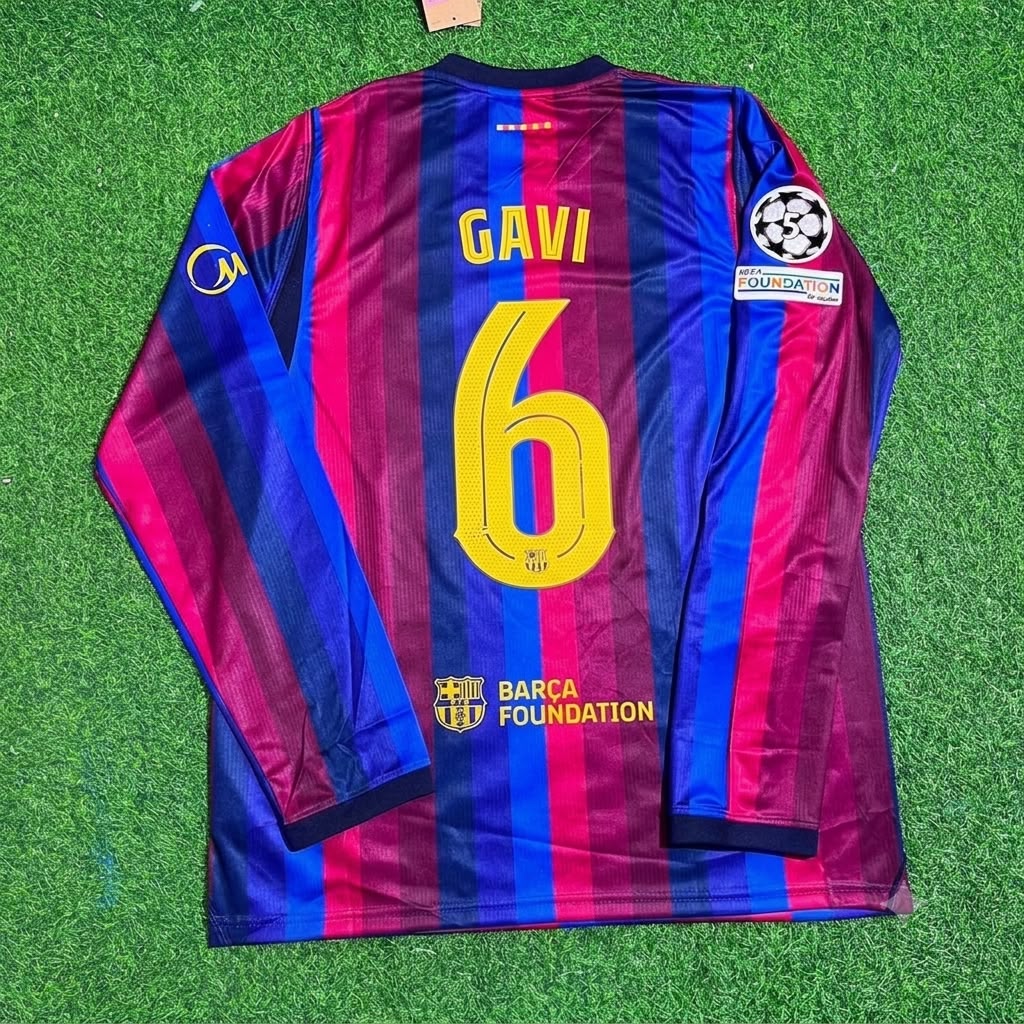 Gavi #6 Barcelona 2027 New Season Champions League Patch Home Long Sleeve Jersey Trikot Maillot Soccer Shirt