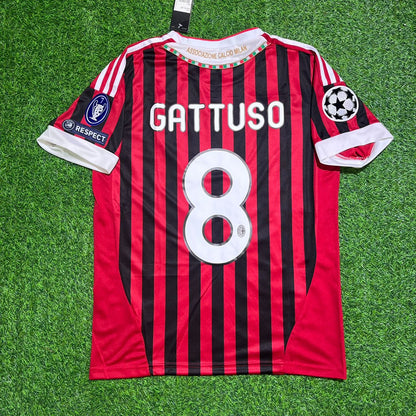 Gennaro Gattuso 8 - AC Milan Home 2011/12 Retro Kit Jersey Maillot Trikot Soccer Shirt