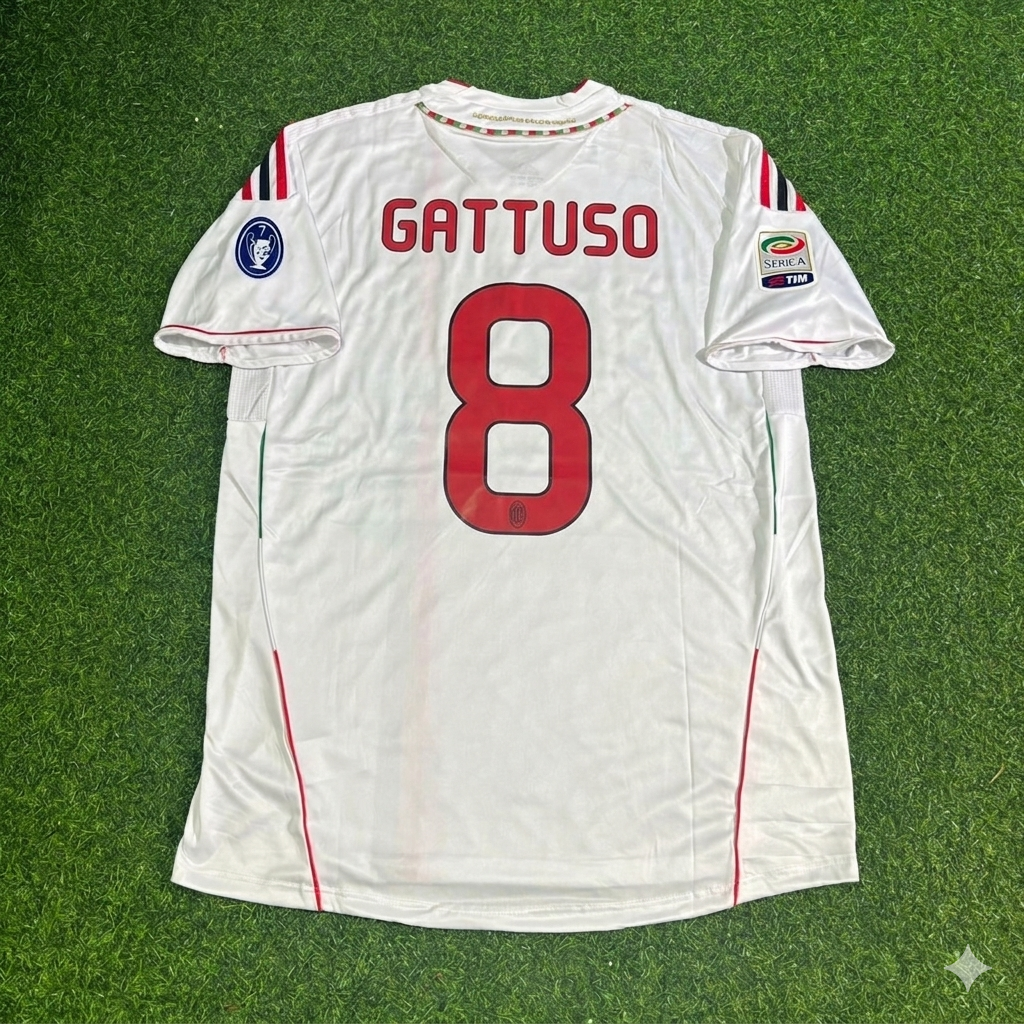 Gennaro Gattuso #8 Milan 2011-2012 White Away Retro Football Jersey