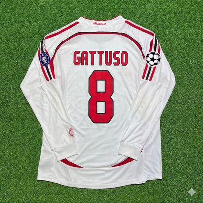 Gennaro Gattuso #8 AC Milan 2007 Champions League Final Away White Long Sleeve Retro Jersey