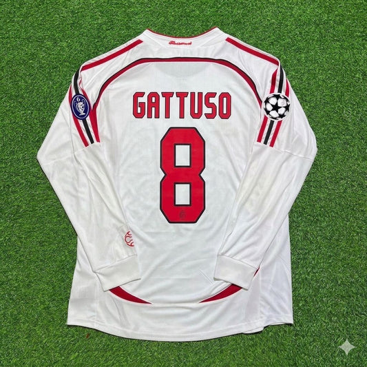 Gennaro Gattuso #8 AC Milan 2007 Champions League Final Away White Long Sleeve Retro Jersey