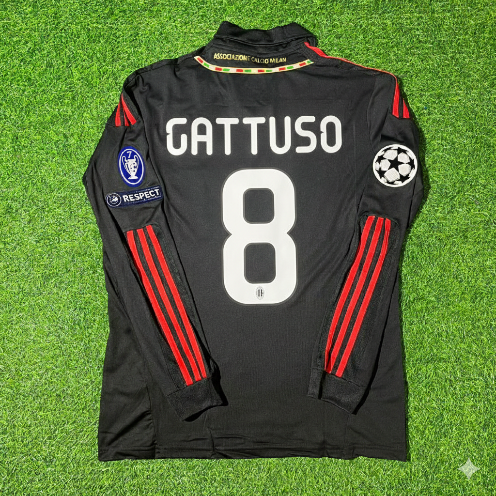 Gennaro Gattuso AC Milan 2011/12 Red & Black Retro Football Jersey Kit