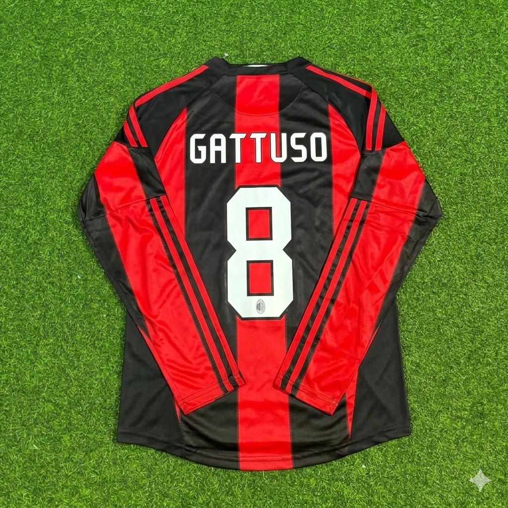 Gennaro Gattuso AC Milan 2010-2011 Home Log Sleeve Retro Football Jersey
