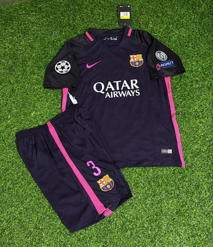 Gerard Piqué Barcelona 2014/15 Black Pink Kids Retro Football Jersey Kit