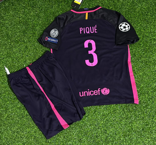 Gerard Piqué Barcelona 2014/15 Black Pink Kids Retro Football Jersey Kit