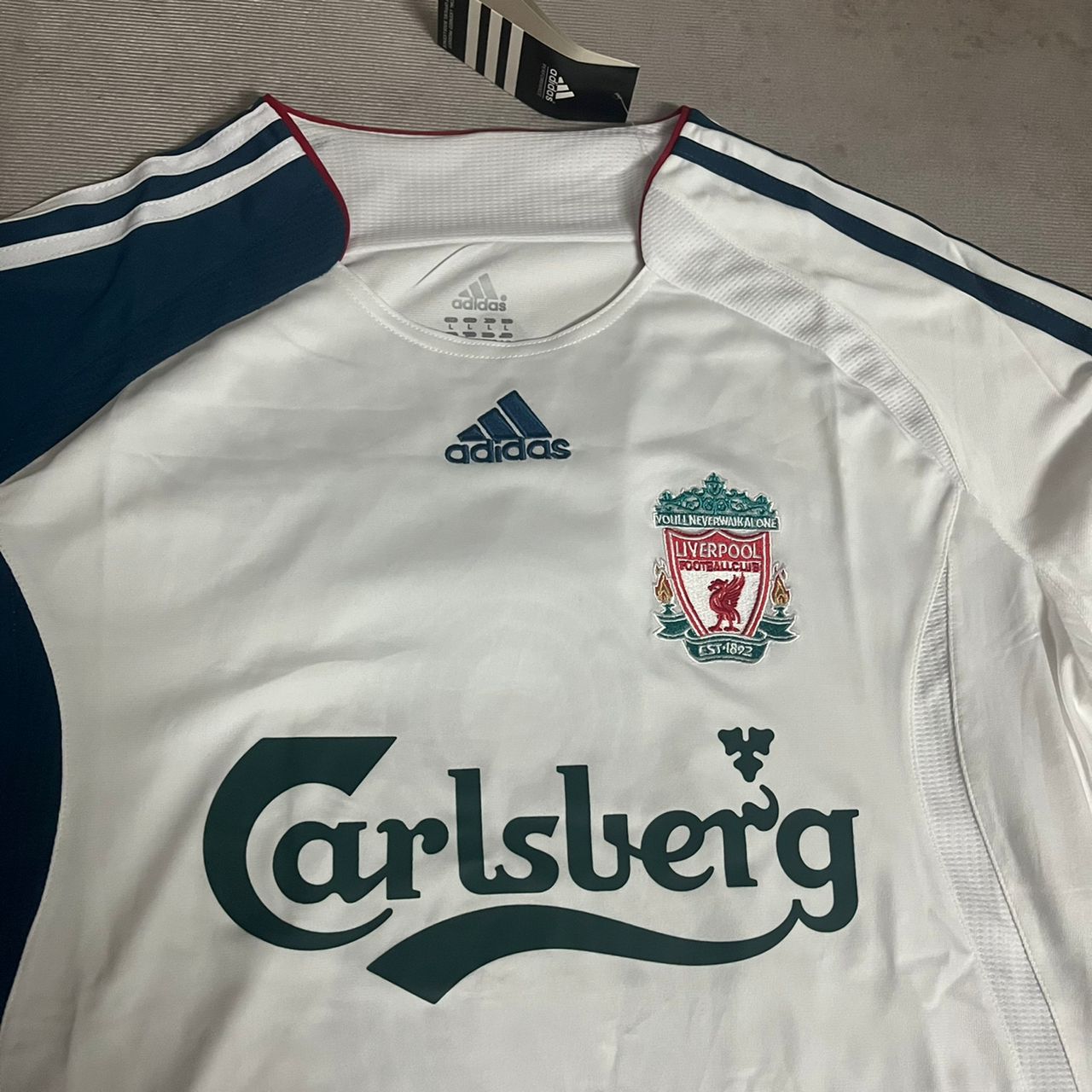 Steven Gerrard Liverpool 2007 White Blue Long Sleeve Retro Jersey