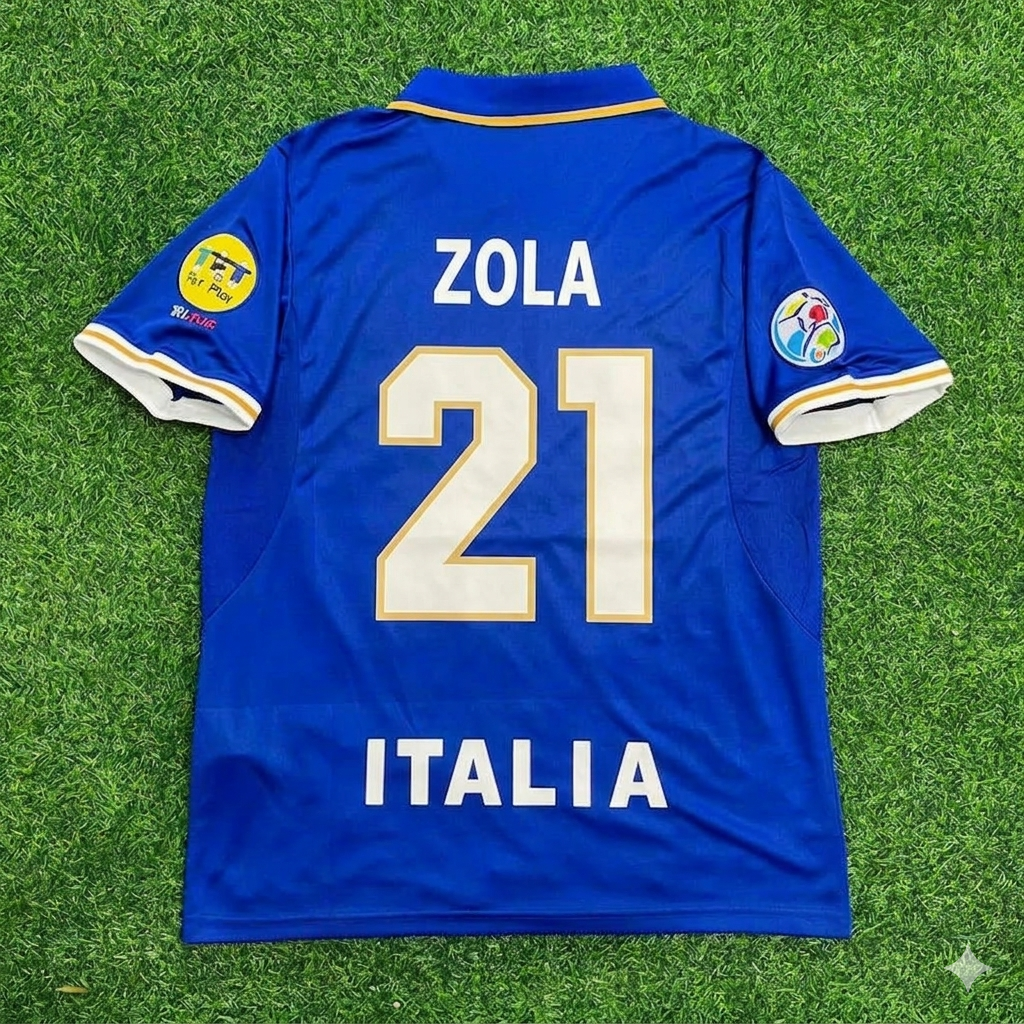 Gianfranco Zola # 21 Italy EURO 1996 Blue Retro Soccer Kit Jersey Trikot Maglia Shirt