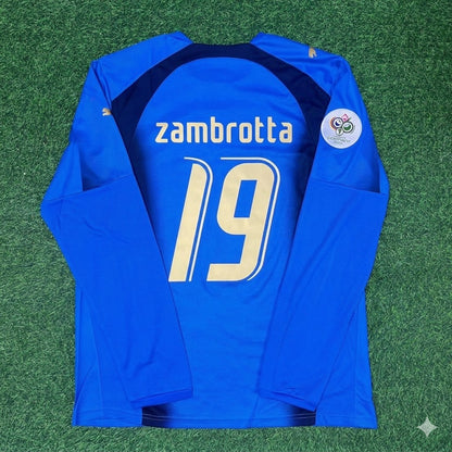 Gianluca Zambrotta #19 Italy 2006 World Cup Final Long Sleeve Retro Jersey Maillot Trikot Maglia Soccer Shirt