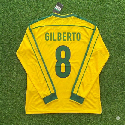 Gilberto Silva #8- Brazil Long Sleeve Retro Football Kit Jersey Trikot Maillot Shirt
