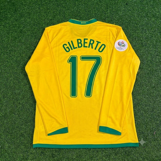 Gilberto Silva #17 Brazil 2006 World Cup Long Sleeve Football Jersey