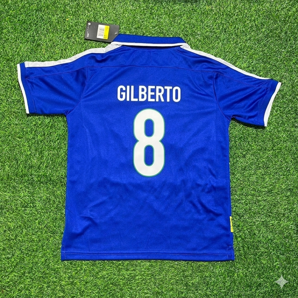 Maillot de football rétro bleu Gilberto Silva Brésil