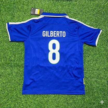 Maillot de football rétro bleu Gilberto Silva Brésil