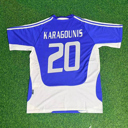 Giorgos Karagounis Greece EURO 2004 Final Blue Retro Home Kit Jersey Soccer Shirt