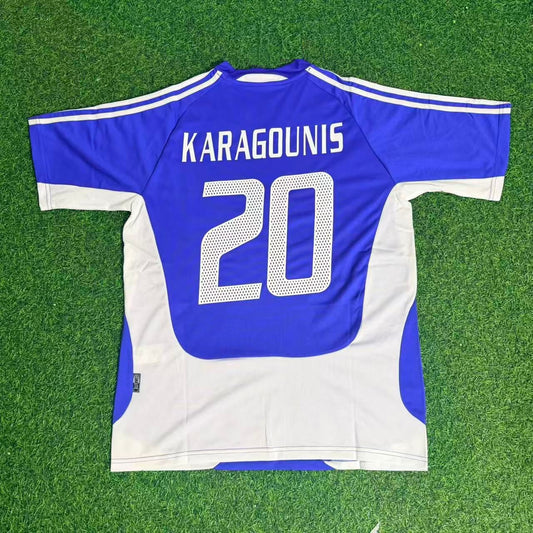 Giorgos Karagounis Greece EURO 2004 Final Blue Retro Home Kit Jersey Soccer Shirt