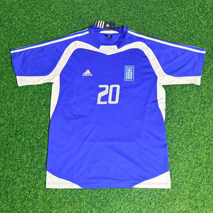 Giorgos Karagounis Greece EURO 2004 Final Blue Retro Home Kit Jersey Soccer Shirt