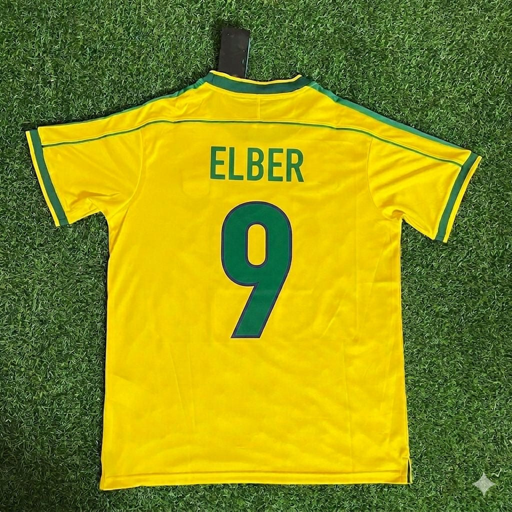 Maillot Rétro Giovane Élber #9 Brésil Coupe du Monde 1998
