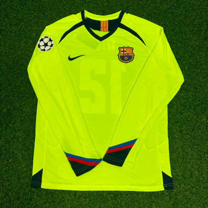 Maillot de football rétro à manches longues jaune-vert Giovanni van Bronckhorst Barcelone 2005-2006