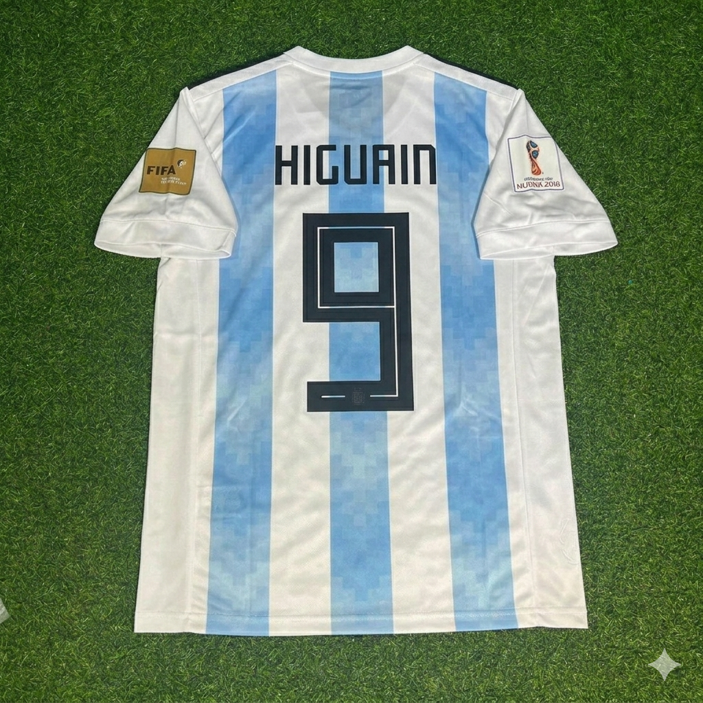Maillot Rétro Domicile Gonzalo Higuaín #9 Argentine Coupe du Monde 2018