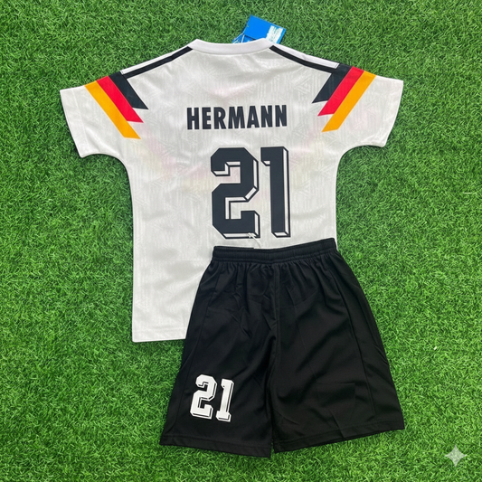 Günter Hermann 21- Germany Deutschland Retro Kids 1990 World Cup Jersey - Deutschland Retro Kinder Trikot WM 1990 Soccer Shirt