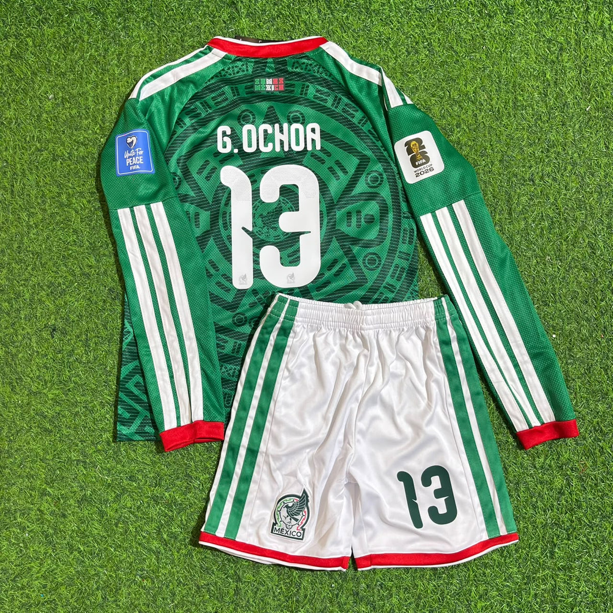 Guillermo Ochoa Mexico 2026 World Cup Home Green Long Sleeve Kids Football Jersey